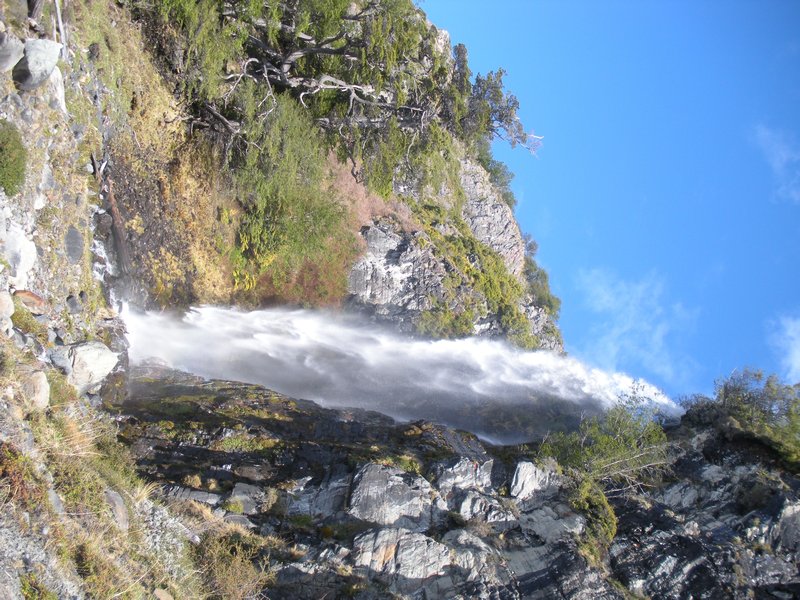 A waterfall along the trail to the glacier