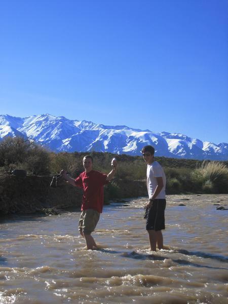 Louis and Alex crossing the creek