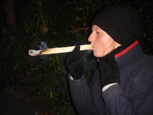 Smoking a stick!