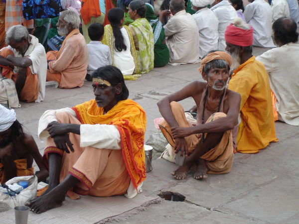 People sitting at the Ghat, Varanasi