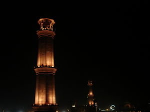 Minaret lit up at night