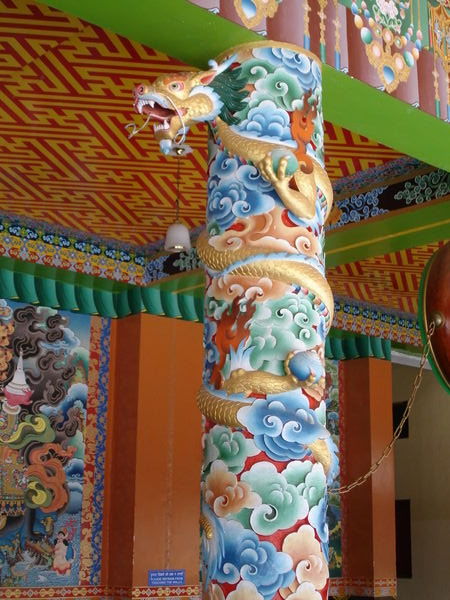 Carved & painted Column at Sherabling Monastery