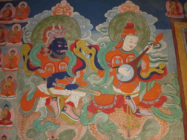 Colourful murals in Prayer room at Leh Palace
