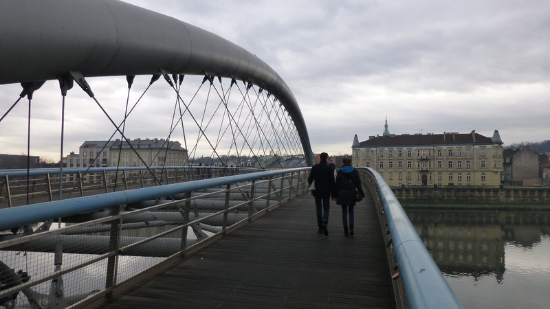 Crossing the New Father Bernatek Footbridge