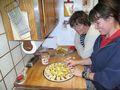 My mom and I arranging and organizing our dessert pizza experiment