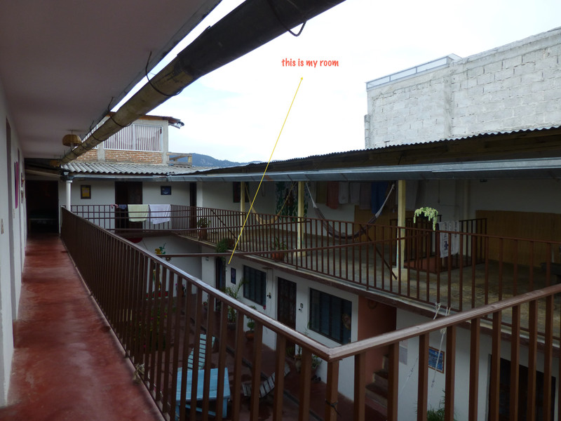 Looking into the courtyard from the terrace of the hostel in SCDLC