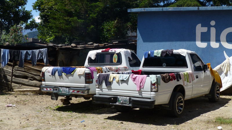 Laundry drying on the trucks