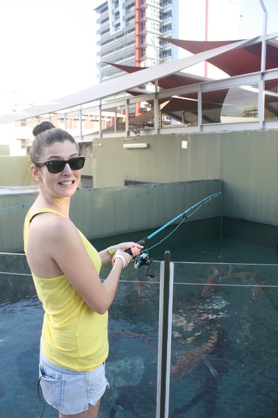 Sharon fishing for wee Crocs