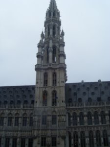 town hall spire in the grand place