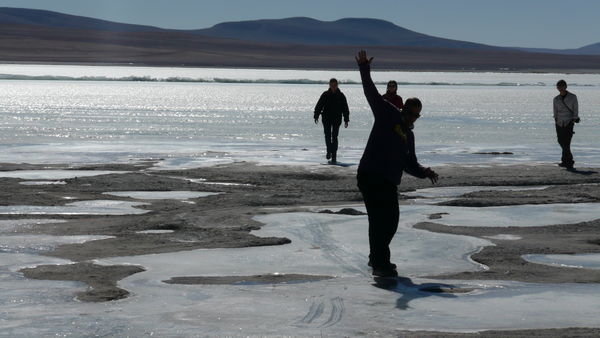 Pat sliding on the frozen lake
