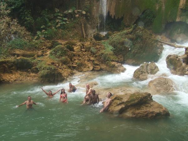 Team Pak Beng take a dip at Khung Si Waterfall!!!