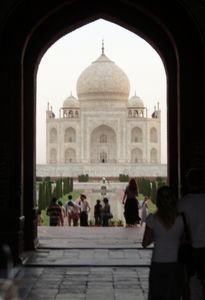 View through the gate to the Taj Mahal.