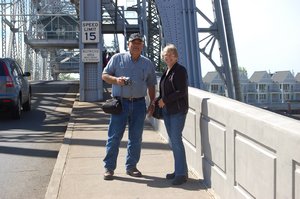 Roger and Edie pose in front of the Duluth Aerial Lift Bridge.