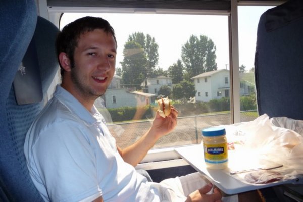 Mmmmmmm, salami sandwiches on the train