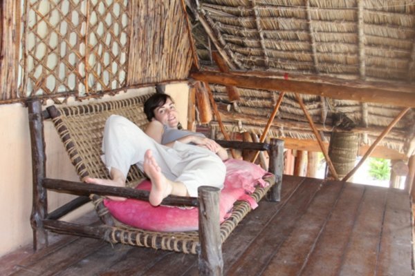 me lounging in the bungalow