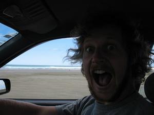 Adam driving down 90Mile beach