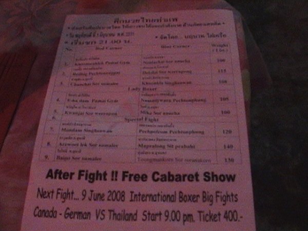 Program for Muay Thai Fights!