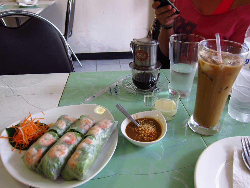 Vietnamese Coffee and spring rolls