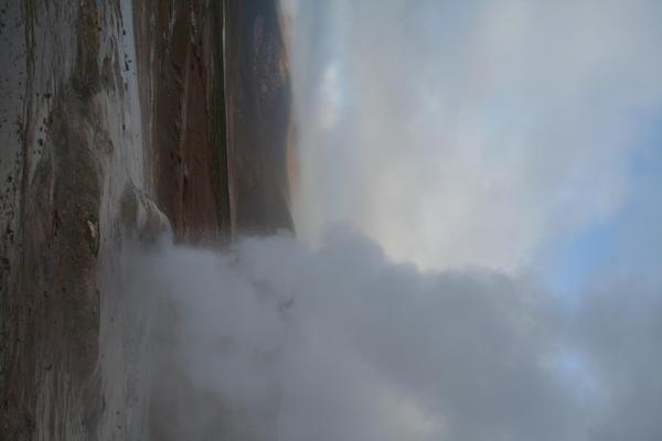 a geyser at dawn