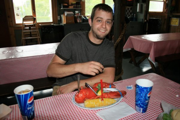 Jon about to tear into his 2 lb. lobster !