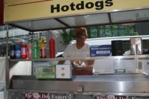 Hot dog vendor that provided us with our foot long sausages to go for dinner.