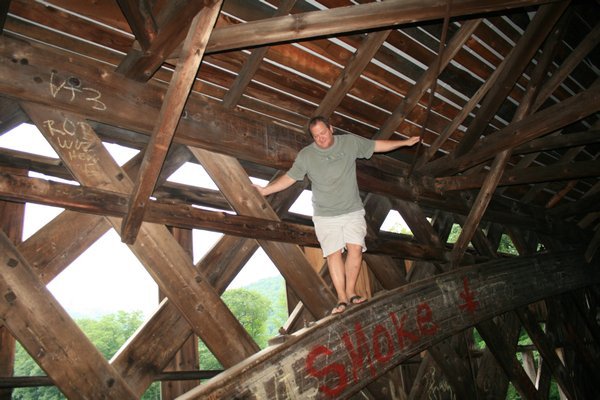 Tim climbing up to the rafters !
