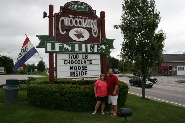 Me and Tim in front of Len Libby's Chocolate Store.