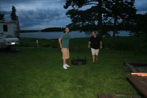 Tim and Jon trying to figure out where to put the fire pit.