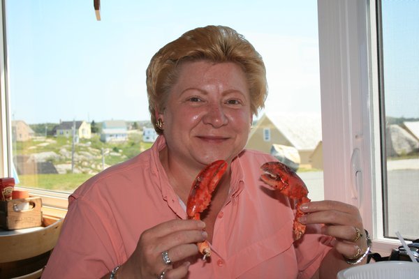 Lynn and her lobster at Sou'Wester in Peggy's Cove