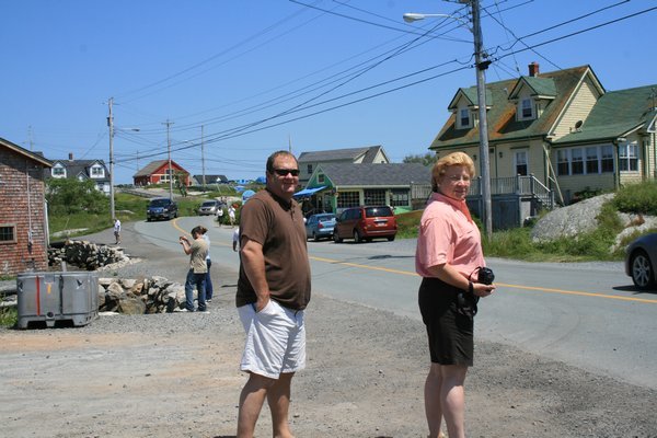 Tim & Lynn walking through Peggy's Cove