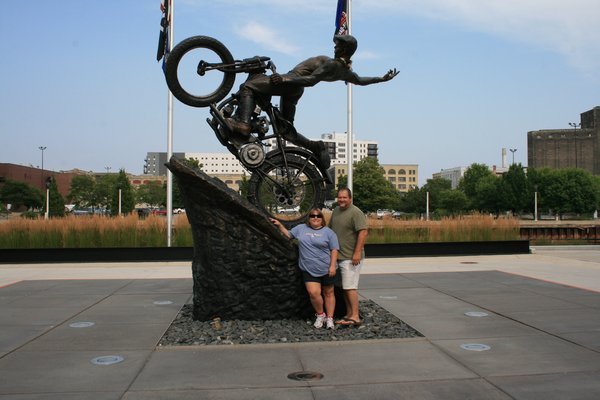 The cutest couple in the world at the Harley Davidson Museum in Milwaukee, WI