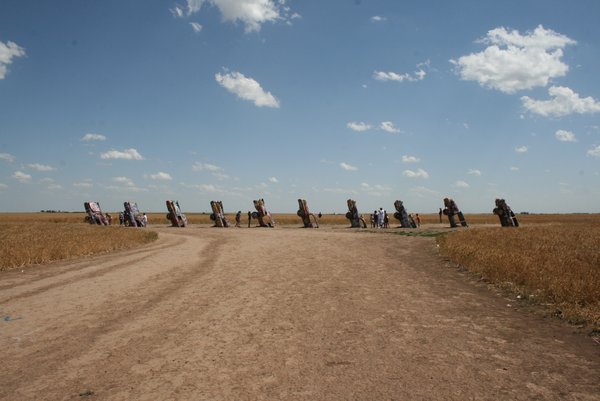 A view of Cadillac Ranch from the road