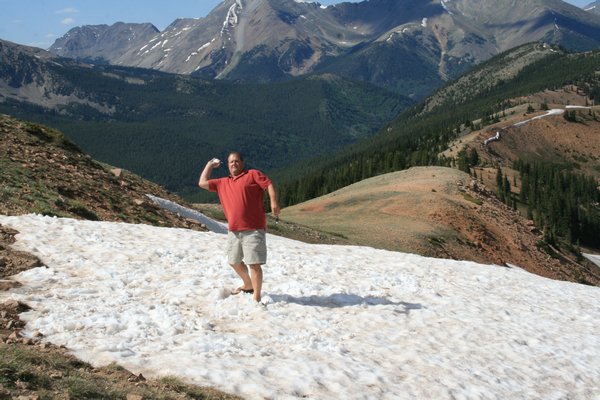 Oh NO he didn't !!  Tim starting a snowball fight at the top of Monarch Crest !