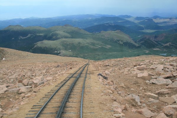 Steep hill going up Pikes Peak on the train.