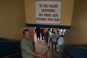 Headed downstairs to board the train that took up to the top of Pikes Peak.