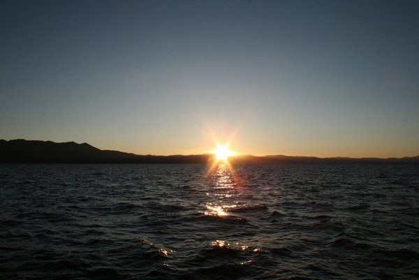 The sun setting on our Captain's Dinner Cruise on Lake Tahoe