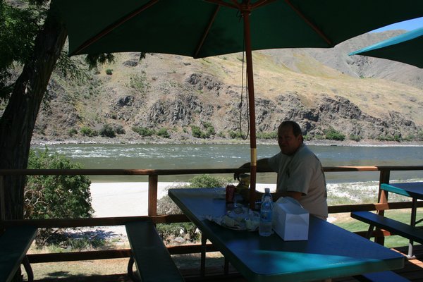 Having a little lunch on our stop off at the private resort in Hells Canyon
