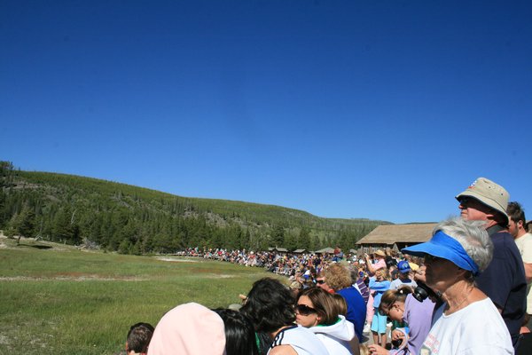 The crowds waiting to see Old Faithful do her thing !