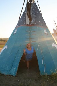 Messin' around in the tipi at Little Bighorn Battlefield