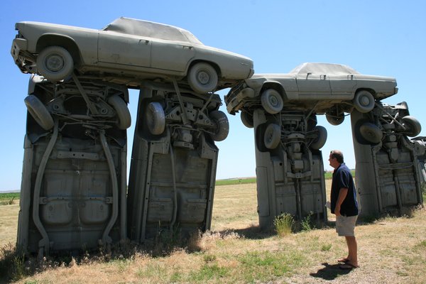 Created from Vintage automobiles,  the dimensions of Carhenge replicate Stonehenge.