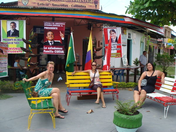 Sitting on Brazilian, Peruvian and Colombian benches!