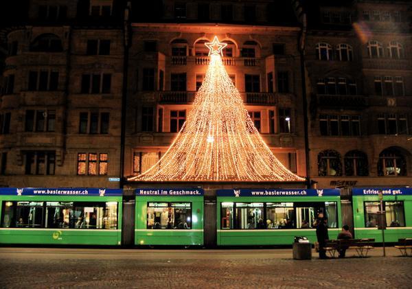 Christmas lights and tram