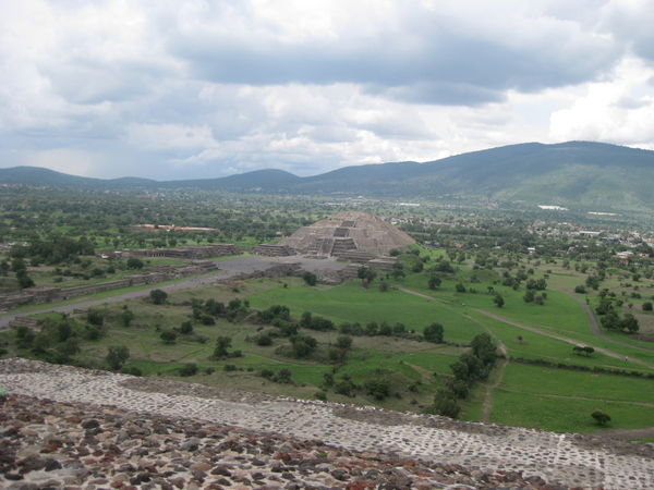 The Pyramid of the Moon from on top of the Pyramid of the Sun