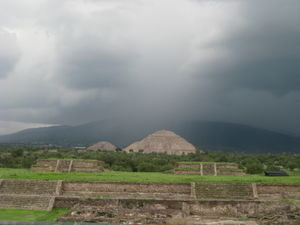 Looking back over Teotihuacan before a rainstorm