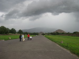 Looking back over Teotihuacan before a rainstorm