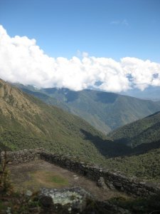 83. View from Sayaqmarka Inca Ruins to below cloudforest, Day 3 of Inca Trail