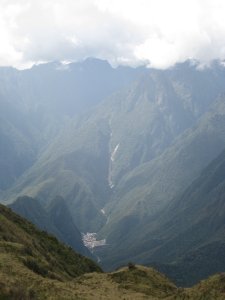 92. Aguas Calientes in valley below from top of the third pass, Day 3 of Inca Trail