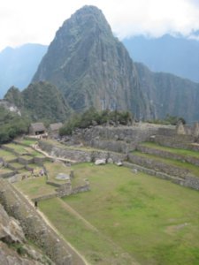 130. Main square at Machu Picchu, Wayna Picchu in background