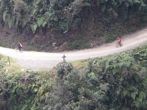29. Me (on the right) riding the World's Most Dangerous Road