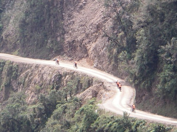 30. Me (at the back) riding the World's Most Dangerous Road